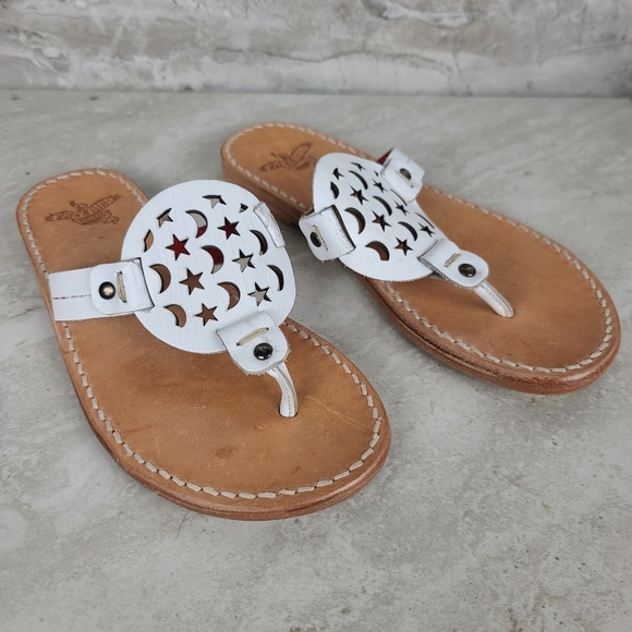 Freebird VALLARTA White Leather Celestial Moon & Stars Festival Thong Sandals 6 - Picture 7 of 13